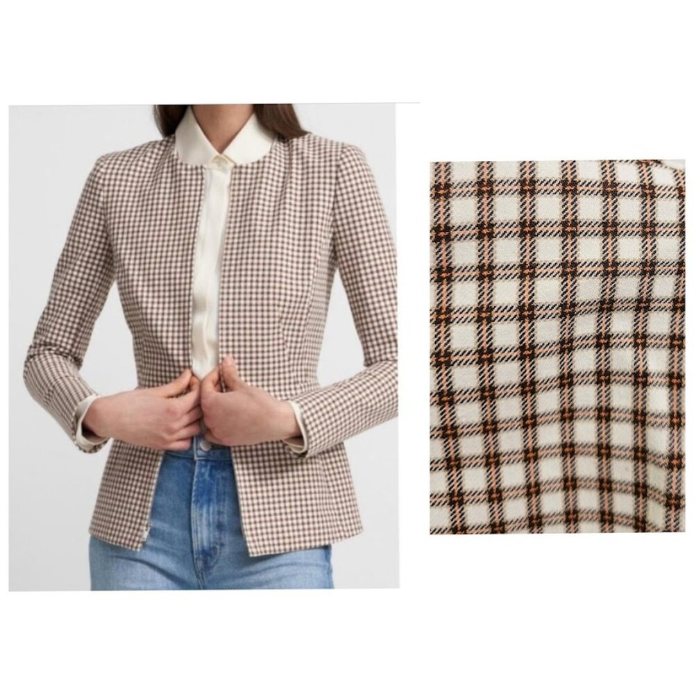 NWT Theory Sculpture Blazer Grid Check Stretch Cotton 6